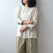 【大きいサイズ】ドビーボーダーパイピングブラウス