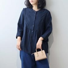 【大きいサイズ】ドビーボーダーパイピングブラウス