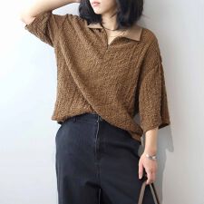 【大きいサイズ】ポコポコシャーリングニットハーフZIPポロ