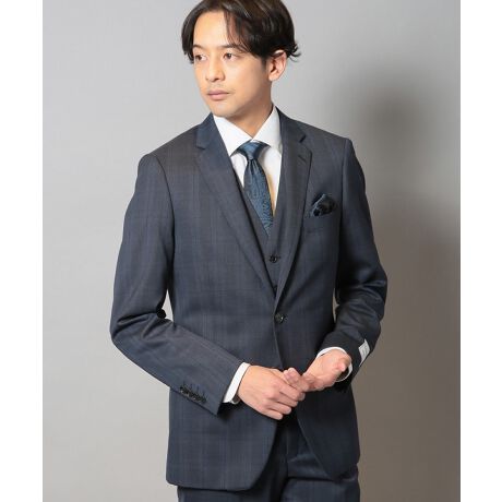 ウールポリエステルグレンチェックスーツセットアップ（同素材ベスト  