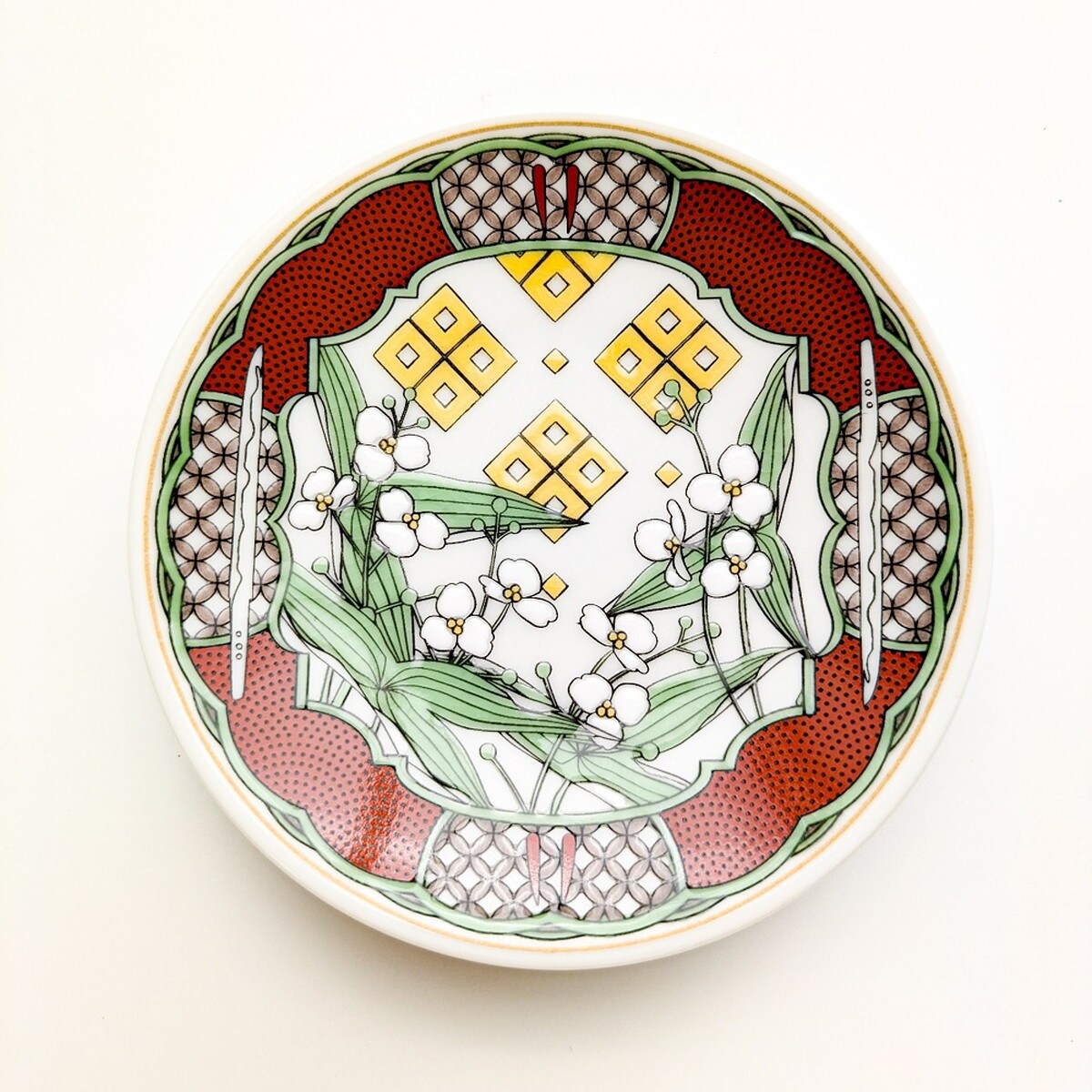 明治時代　九谷焼　青九谷　風景画　膾皿5枚　トヒチ　本さ5-0518☆1F 明治時代～大正時代 九谷焼 青手九谷 花鳥図 八角皿 【二重角福