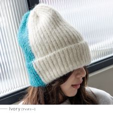 バイカラーケーブル編みニット帽 【aroco/アロコ】