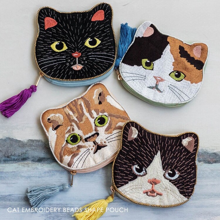だいちゃ様♥リクエスト専用…猫のアート柄 ミニ猫ポーチ付きエコバッグ ネコ刺繍＆ビーズミニポーチ【aroco/アロコ】 | ヴィータフェリーチェ