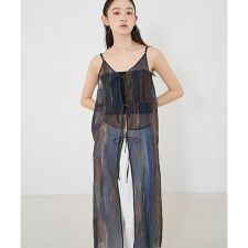 【前後着用可】水彩アート ニュアンス柄 2WAY シアー キャミワンピース ロン