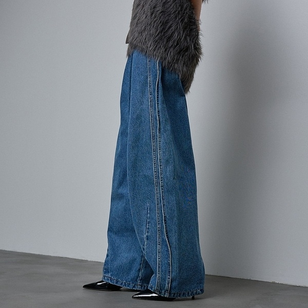 サイドライン タック ワイド ハイウエスト デニムパンツ【予約