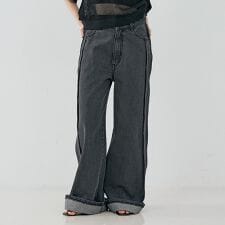 サイドライン ワイド デニムパンツ