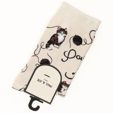 ポール＆ジョー 猫と毛糸玉柄クルーソックス