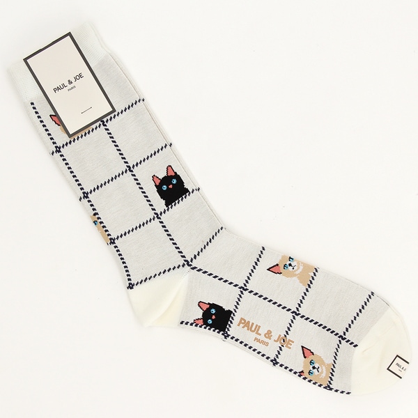ポール ＆ ジョー クルーソックス ウィンドウペーン猫柄