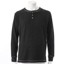 コムサメン ホームウェア ヘンリーネック長袖針抜きストライプ無地