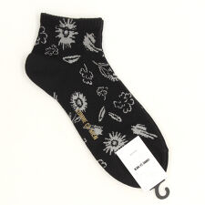 コムサメン ショートアメリブ落書き花柄 アンクル丈ソックス