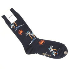 コムサメン カニとヤシの木柄 クルー丈ソックス
