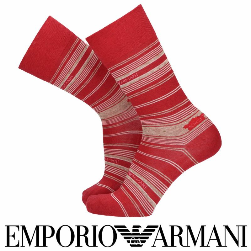 EMPORIO ARMANI メンズ 隠れベア マルチボーダー柄 クルーソックス