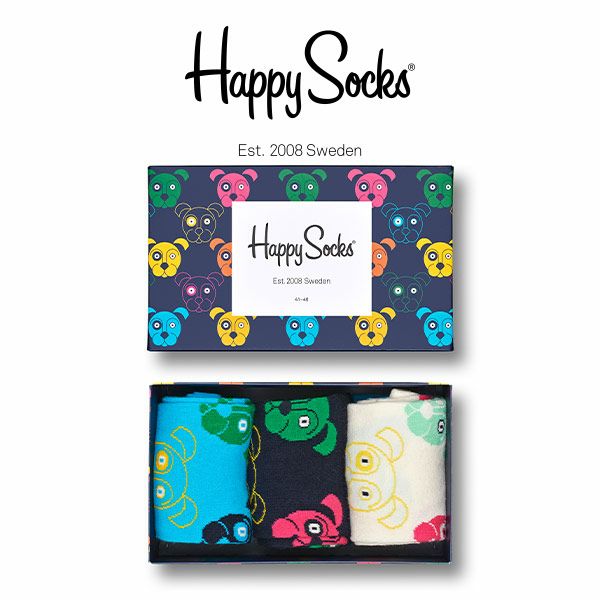 Happy Socks MIXED DOG 3足組 クルーソックス ギフトセット 10203303