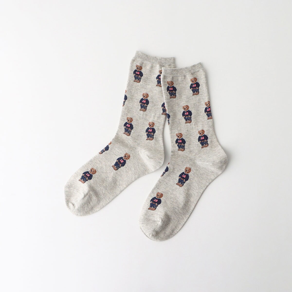 ポロラルフローレン/ラガー・横ボーダー柄・Mサイズ・ビッグポニー×ソックス・新品 POLO RALPH LAUREN フラッグミニベア 総柄 ポロベア クルー丈