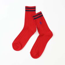 ポロ ラルフ ローレン(POLO RALPH LAUREN)のPOLO RALPH LAUREN オーガニックコットン混 ラインリブ ミドル丈 メンズ ソックス
