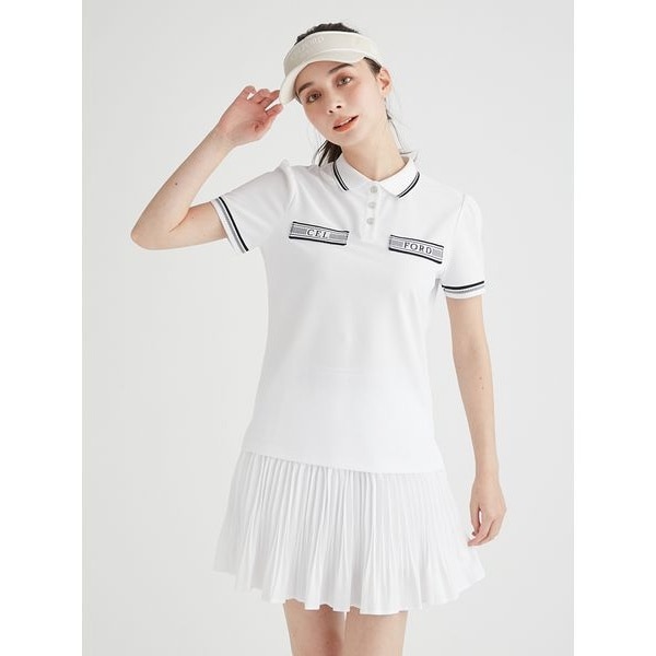 CELFORD×GOLF ホワイト　襟付きラインストーントップス CELFORD GOLF】衿付きラインストーントップス | セルフォード