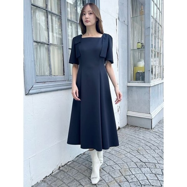セルフォード　ショルダーリボンワンピース　ネイビー　半袖 ショルダーリボンワンピース(デイリーワンピース)｜DRESS