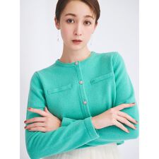 SUPER FINE MERINO WOOLビジュー釦カーディガン