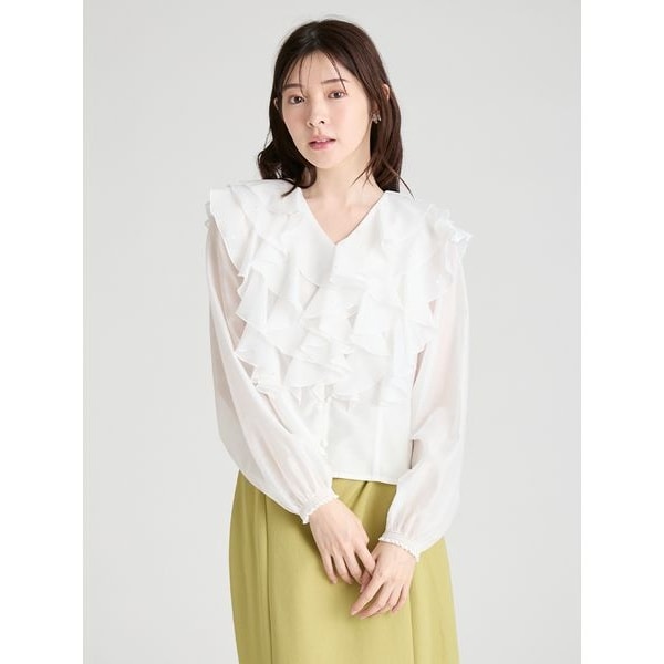 HANAE MORI×CELFORDコラボ】 パール付きフリルブラウス | セルフォード