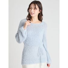 リボン付きフラッフィーニットプルオーバー