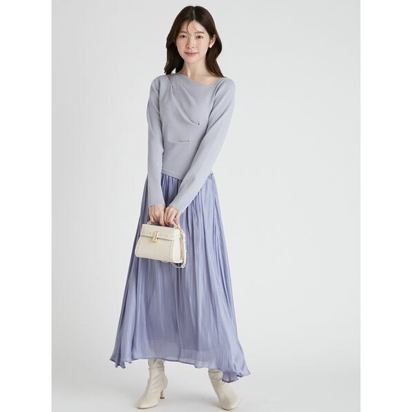 アシメネックニットドッキングワンピース アシメネックニットドッキングワンピース(ニットワンピース)｜DRESS