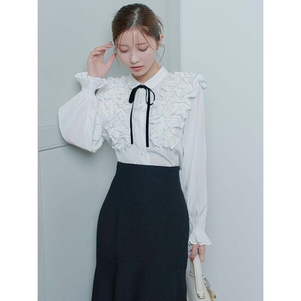ウォッシャブル】フリルヨークシャツカラーブラウス | セルフォード