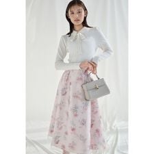 ボウタイリボン衿付きニットプルオーバー