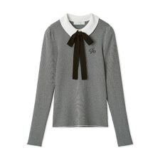 ボウタイリボン衿付きニットプルオーバー