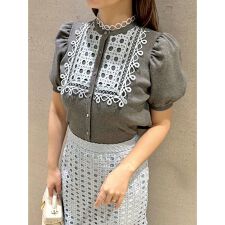 【洗える】ビブヨークレースカーディガン