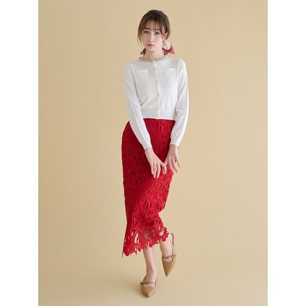 新品タグ付　ハートレースタイトスカート　赤　S CELFORD WEB限定サイズ】ハートレースタイトスカート(SKIRT（スカート スカート