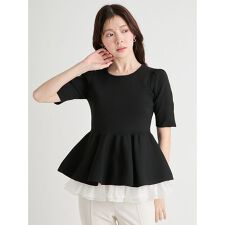 【洗える】ペプラムドッキングニットプルオーバー