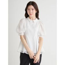 【洗える】襟付きメッシュブラウス