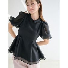 【洗える】襟付きメッシュブラウス