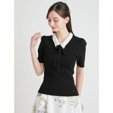 【洗える】ボウタイリボン衿付きニットプルオーバー