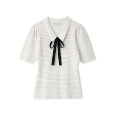 【洗える】ボウタイリボン衿付きニットプルオーバー