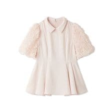 襟付きデザインスリーブブラウス