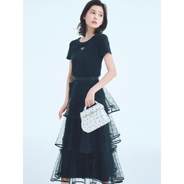 セルフォード　チュールバタフライスカート HANAE MORI×CELFORDコラボ】バタフライモチーフティアードスカート