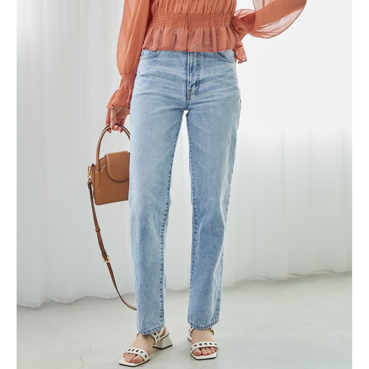 SOMETHING ELSA ヴィンテージルーズストレートパールデニムパンツ