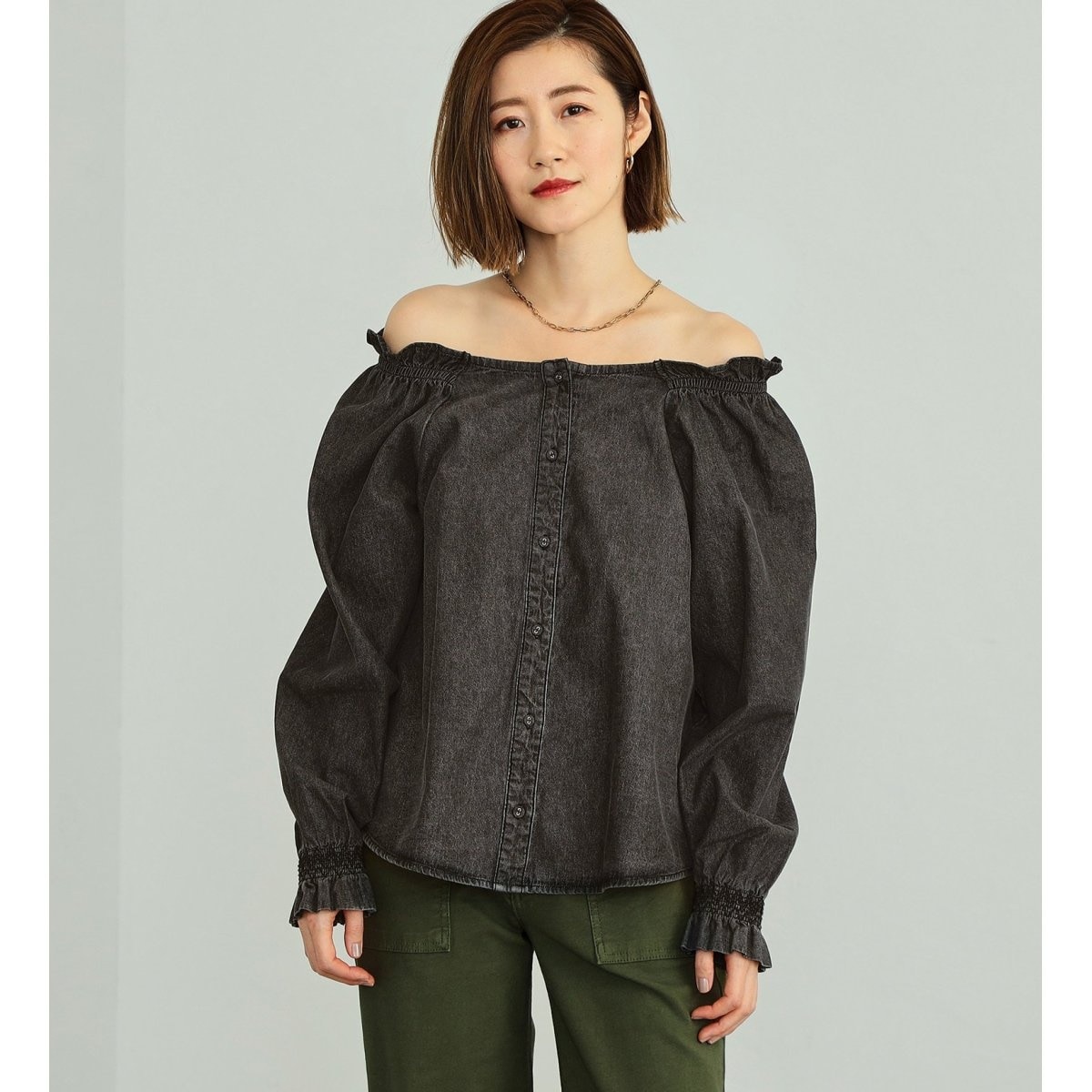 ブラウス シャツ SOMETHING オフショルダー2WAYデニムブラウス レディース SOMETHING オフショルダー2WAYデニムブラウス | サムシング