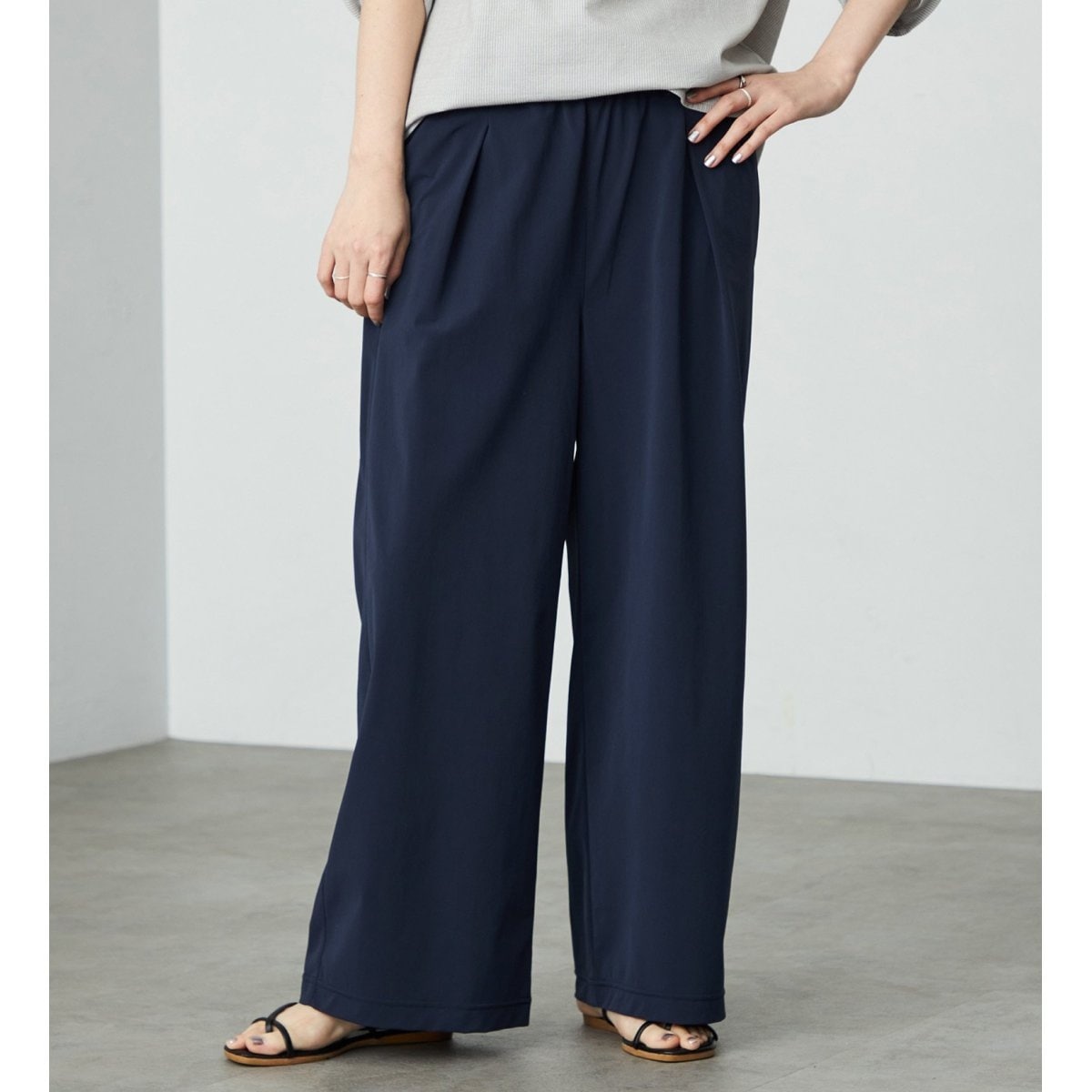 SOMETHING ウエストゴムSLワイドパンツ【UVカット・冷感・防シワ