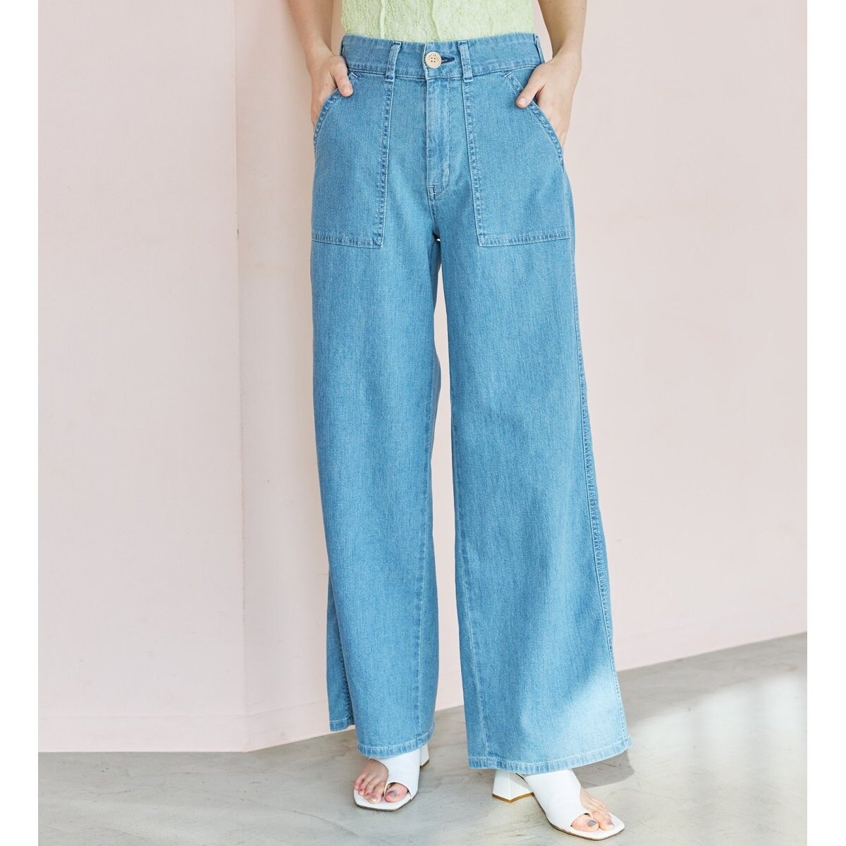 ★SOMETHING★クールワイドデニム　サイズ29カーキ 美品】SOMETHING ベイカーワイドデニムパンツクール 29 ライト