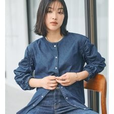 SOMETHINGシャーリングスリーブデニムブラウス