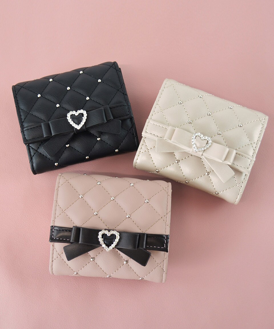 VALENTINO GARAVANI 折り財布 キルティング スタッズ レザー ボックスコイン 3ツ折財布 ミニ財布 キルティング リボン