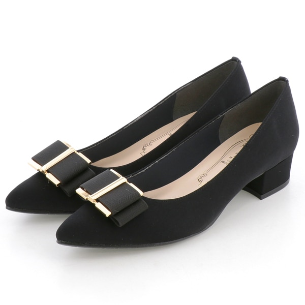 メタルルージュ（l Rouge）/【日本製】ポインテッドリボンセパレートパンプス ゴールドリボンポインテッドトゥ太ヒールパンプス | メタルルージュ