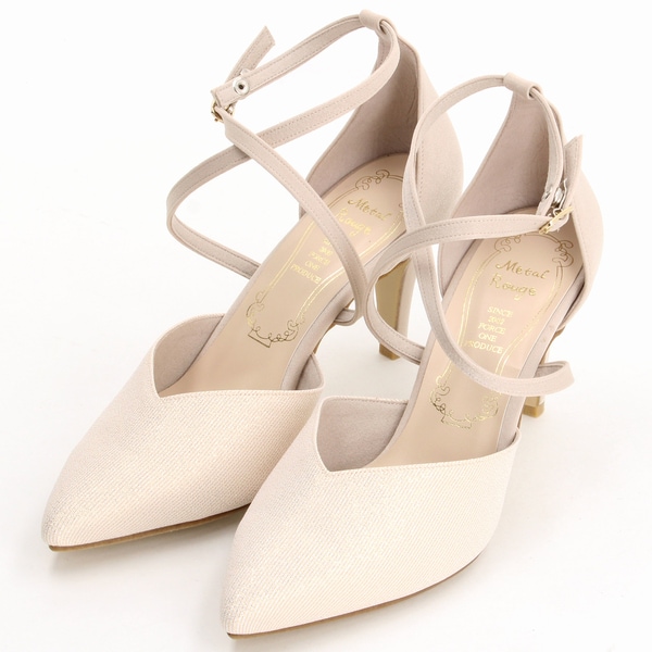 ポインテッドトゥクロスストラップセパレートパンプス | メタル