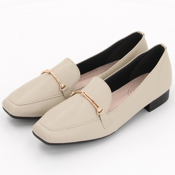 【幅広3E】【日本製】スクエアトゥビットローファーフラットパンプス