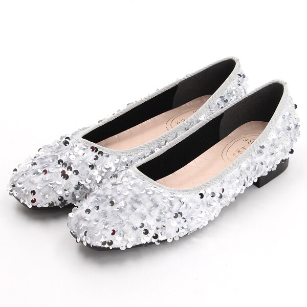 【日本製 3E】スクエアトゥスパンコールフラットシューズ