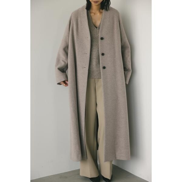 ❤️フォロー割❤️ノーカラーウールロングコート　グレー　M ノーカラーウールロングコート | スタイルミキサー(STYLEMIXER