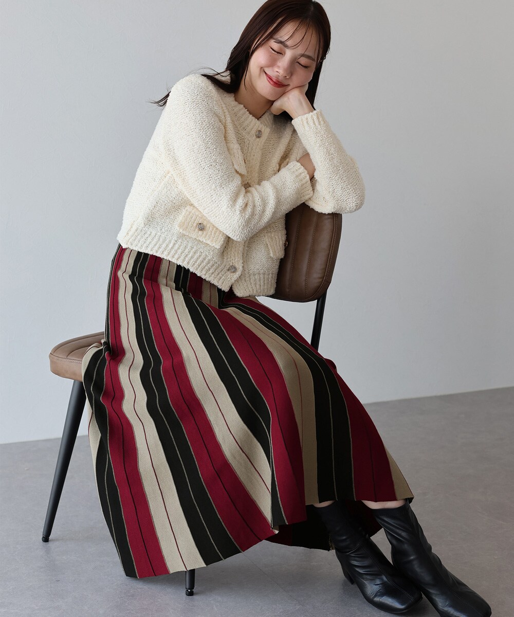 ★45R 赤ニットプリーツスカート3 ストライプ 膝下 ウール 日本製 レッド 楽天市場】ロングスカート プリーツスカート スカート ロング 春