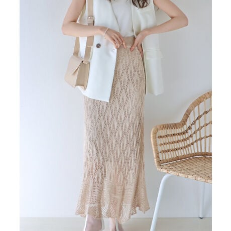 透かし編みクロシェニットロングスカート | ブルーイースト(BLUEEAST  